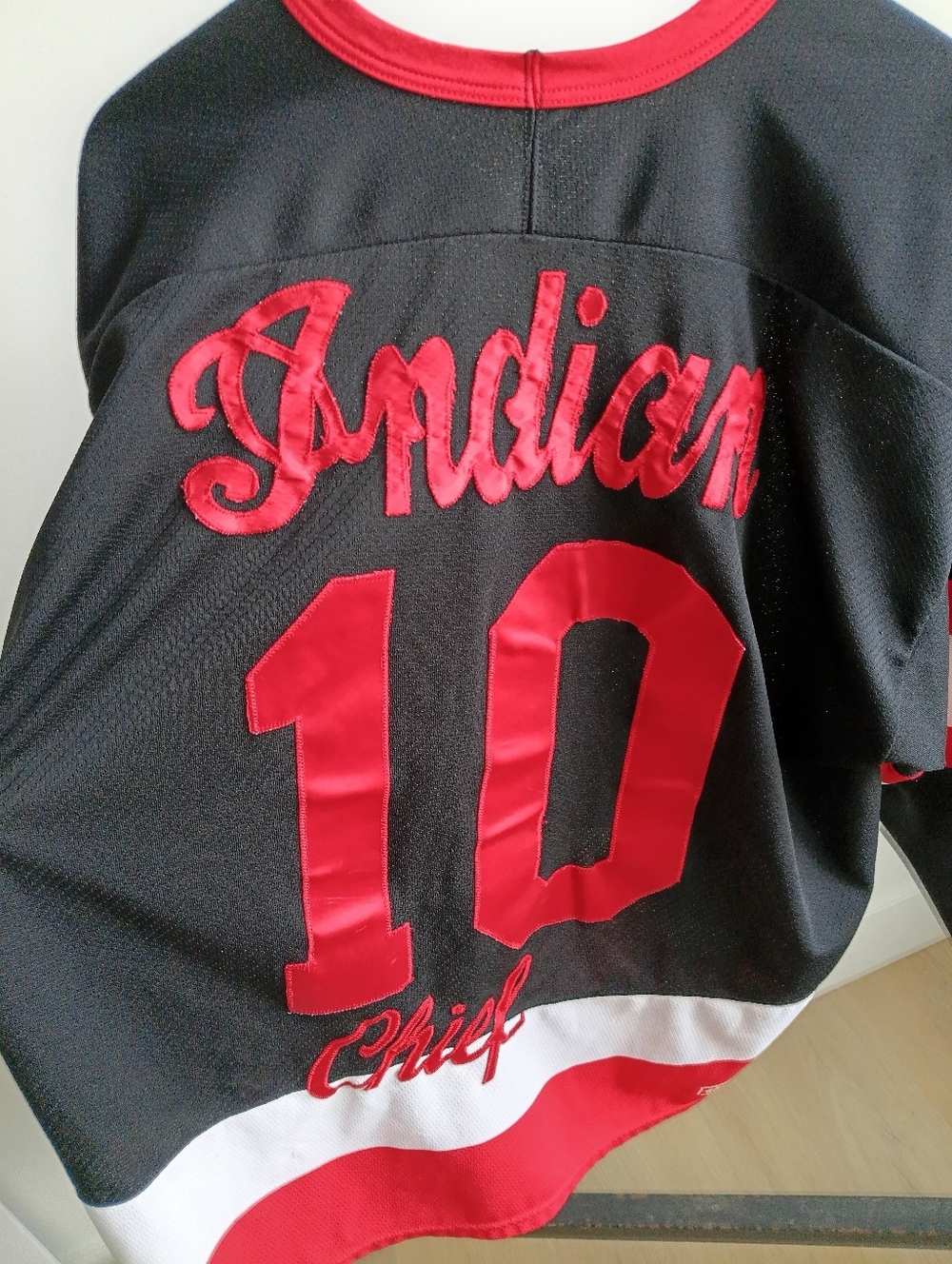 Vintage 90s Indian Motorcycle CCM Maska Hockey Jersey XXL Black Red Rare - Picture 5 of 11